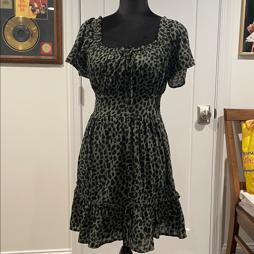 Green and Black Printed Dress